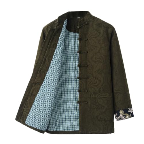 GVILTY Winter warmer Tang Anzug chinesische traditionelle Kleidung, Jacquard Cotton losen Kung Fu Kleidung Tops Kampfkunst Jacke Schichten Hemd Langarm Tai Chi Kleidung green1-XL von GVILTY
