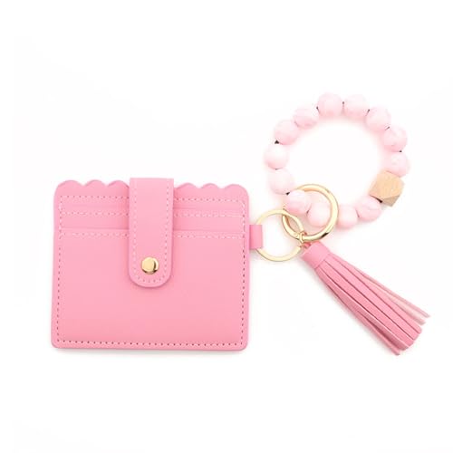 Mini-Handgelenktasche für Kreditkarten, Ausweis, mit Quasten, Kristall-Perlen, niedliches Geschenk für Frauen, Mädchen, Mutter, Pink, Keychain+Bag von GVRGO