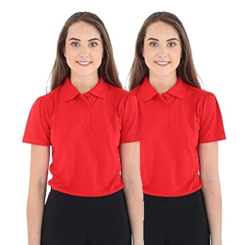 GW CLASSY OUTFIT 2 x Mädchen-Poloshirts (2 Stück) Kurzarm Mädchen Schuluniform Weiß Polo Kinder Schul-T-Shirts PE Tops 4-12 Jahre, 2 x Rot, 9-10 Jahre von GW CLASSY OUTFIT