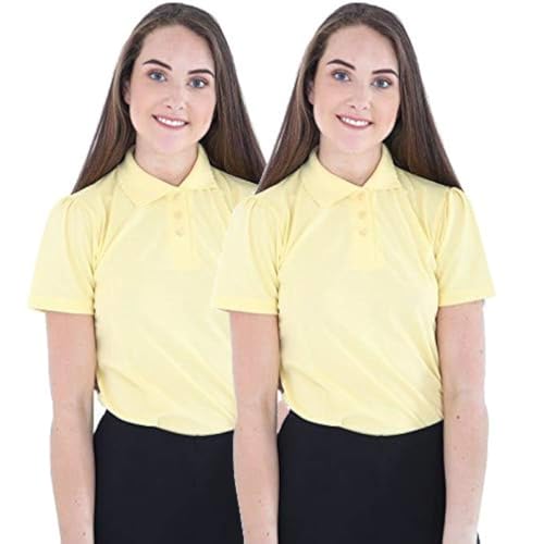 GW CLASSY OUTFIT 2 x Mädchen-Poloshirts (2 Stück) Kurzarm Mädchen Schuluniform Weiß Polo Kinder Schul-T-Shirts PE Tops 4-12 Jahre, 2 x Gelb, 9-10 Jahre von GW CLASSYOUTFIT
