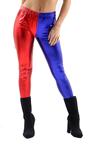 GW CLASSYOUTFIT® Damen Mädchen Disco Metallic glänzende Hosen Tanzen Schule Halloween Party Leggings fußlos 8–26 Gr. 42-44, Rot/Königsblau von GW CLASSYOUTFIT