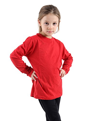 GW CLASSY OUTFIT Kinder Mädchen Jungen Einfarbig Langarm Rundhals T-Shirts Basic Top Schule Kinder T-Shirt Tops Rundhals Uniform Pullover UK Größe, rot, 7-8 Jahre von GW CLASSY OUTFIT