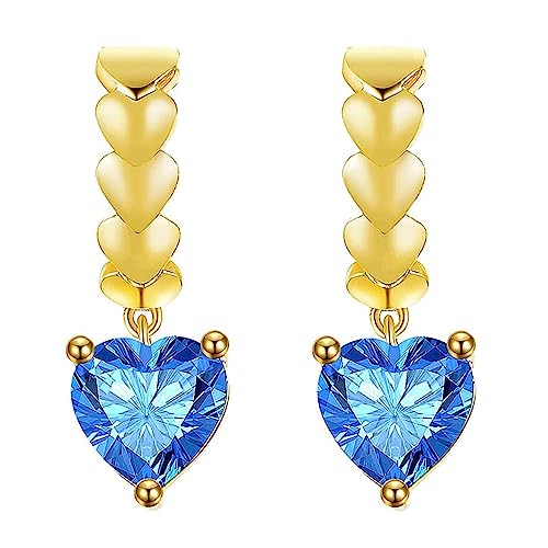 Exquisite Herz Damen Ohrhänger Ohrstecker Vergoldet Damenohrringe Hängeohrringe Zirkonia Damenschmuck (Blau) von GW