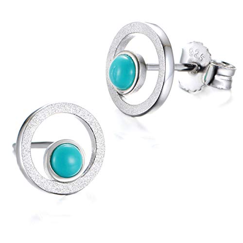 GW 925 Sterling Silber Ohrstecker Türkis Ohrringe für Frauen/Mädchen in Rund Schlichtes Design (Silber Grün) von GW