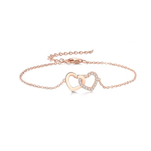 GW Armband Damen mit Herz Anhänger Zirkonia Silberarmband Damen Schmuck Geschenke für Frauen Mama Beste Freundin (Rosegold) GW Armband Damen mit Herz Anhänger Zirkonia Silberarmband Damen Schmuck Geschenke für Frauen Mama Beste Freundin (Rosegold) von GW
