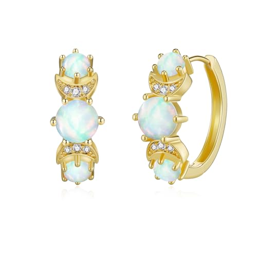 GW Damen Ohrringe Gold Creolen Goldene 18mm 18K Vergoldet mit Weißem Opal Stein Opal Schmuck für Frauen Jeden Tag Tragen und für Mama Beste Freundin Geburtstag von GW