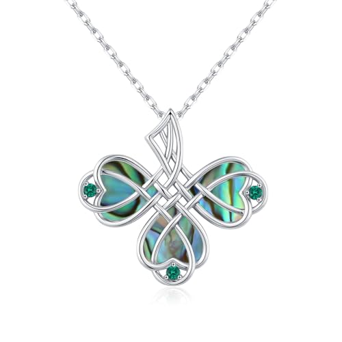 GW Keltischer Schmuck Damen Kette in Kleeblatt mit Abalone Shell für Geburtstag Geschenk für Frauen Jeden Tag tragen und für Mama Beste Freundin von GW