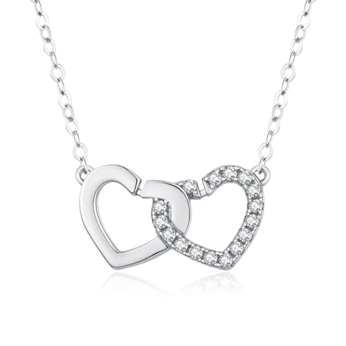 GW Kette Silber 925 Damen Halskette Herz Anhänger Silberkette Damen Silber 925 Necklace Geburtstagsgeschenk für Frauen von GW