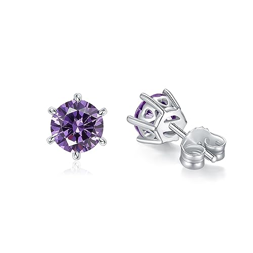 GW Ohrringe Silber 925 Ohrstecker Silber Damen mit Zirkonia Kristalle Strass Damenohrringe Damenschmuck Geschenke für Frauen (Amethyst) von GW