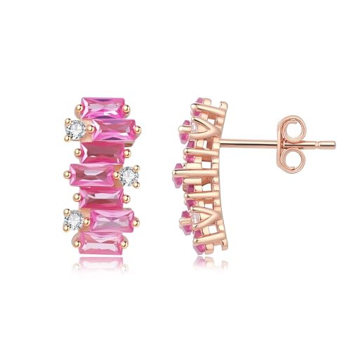 GW Ohrstecker Rosegold Ohrringe Silber 925 Stecker Damen Ohrringe mit Rosa Zircon Silberschmuck Damen 925 Geburtstagsgeschenk Geschenk für Frauen von GW