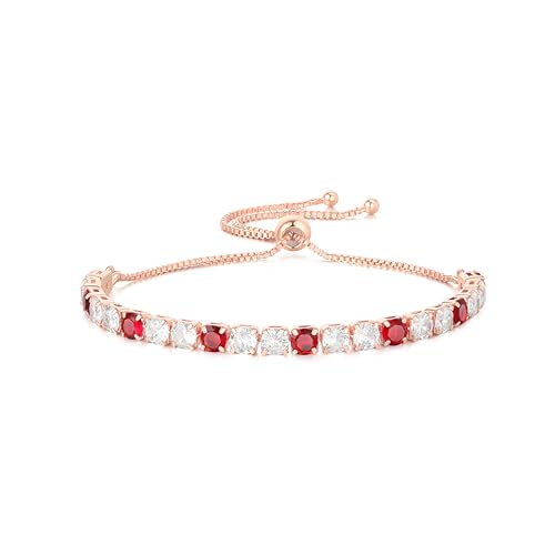 GW Tennisarmband Armband Damen Rosegold Glitzer Verstellbar Frauen Armkette Schmuck Muttertag Geschenk für Mama zum Geburtstag Tochter Beste Freundin (Rot Zirkonia) von GW