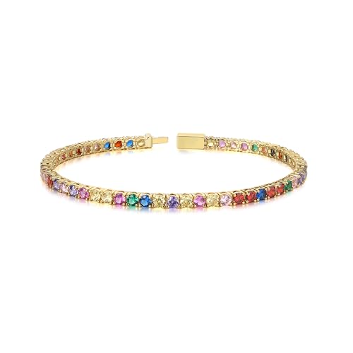 GW Tennisarmband Armband für Damen und Teenager Mädchen Bunten Armkette Schmuck Geschenke für Frauen Geburtstag Beste Freundin Mutter Tochter Armbänder Glitzer (Vergoldet 17.78cm) von GW