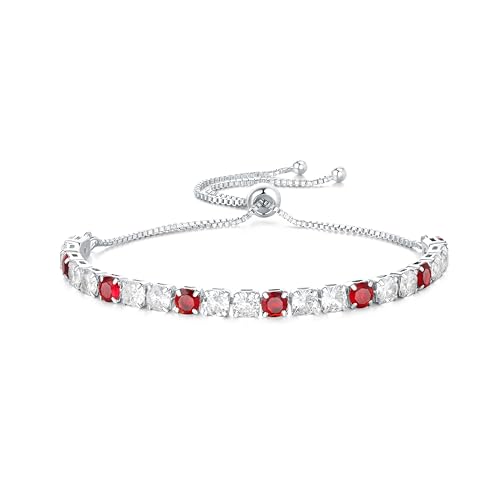 GW Tennisarmband Silber Armband Damen Glitzer Verstellbar Frauen Armkette Schmuck Muttertag Geschenk für Mama zum Geburtstag Tochter Beste Freundin (Rot Zirkonia) von GW