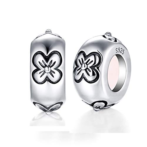 Globalwin Jewellery 2PCS 925 Sterling Silber Gummi Spacer Stopper Bead Charm für Pandora Armbänder (Silber-Blumen) von GW