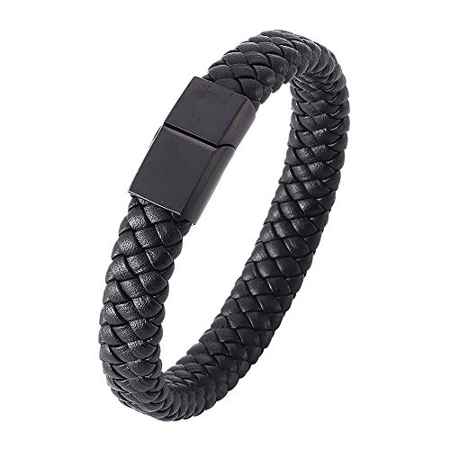 klassischer Herren Armband Leder Herrenarmband Armbänder für Herren Jugend Geschenk Schwarz 18.5-21.5cm (Schwarz, 185mm) von GW