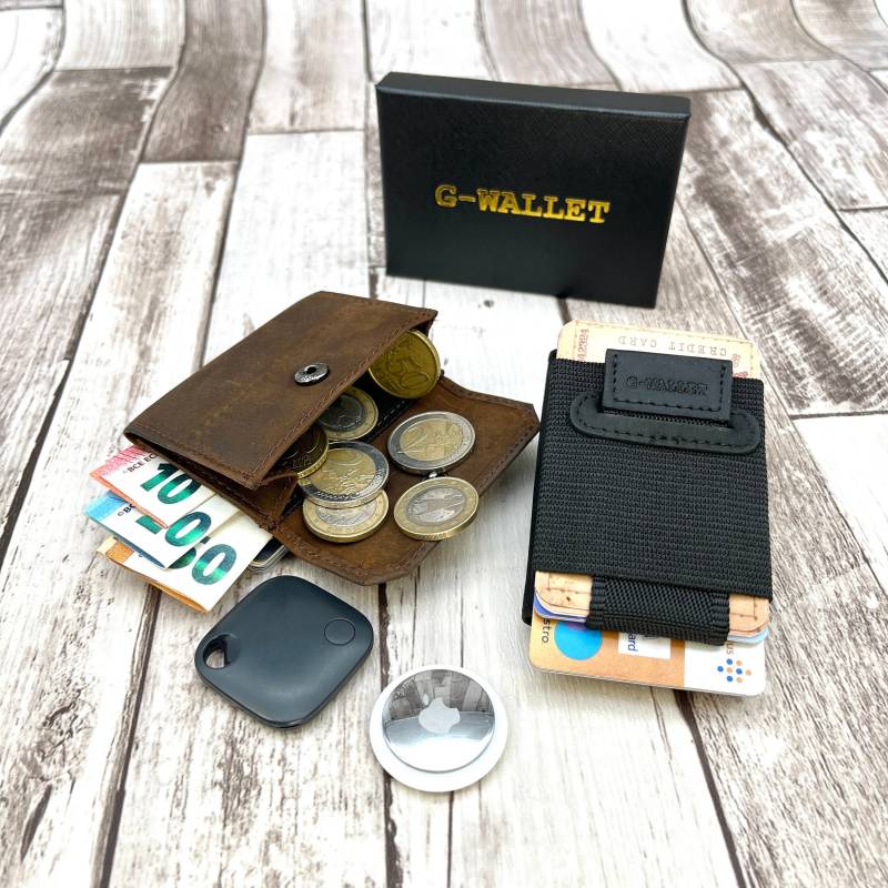 Super Schlankes Slim Wallet Mit Münzfach Airtag Unterstützung Echt-Leder Personalisierbar - Perfektes Geschenk Für Männer + Frauen G-Wallet® von GWALLETShop