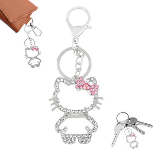 GWAWG 1 PCS Kitty Key Fob, Key Ring Children, Cartoon Figure Key Ring, Silver, Girls Keyring, Cat Key Fob, Car Gift for Children Friends and Classmates von GWAWG