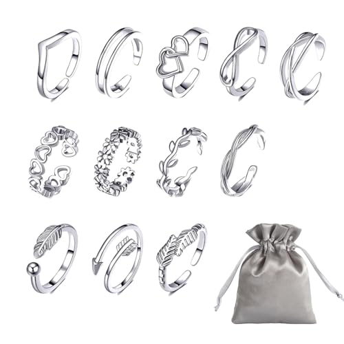 GWAWG 12PCS Verstellbare Zehenringe für Damen, Offene Einfache Zehenring Frauen für Strand, Ring Set für Geburtstag, Valentinstag. von GWAWG