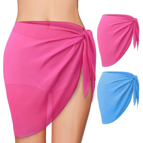 GWAWG 2 Stück Strand wrap Sarong,vertuschung Chiffon Badeanzug,Strand wrap Sarong vertuschung,Damen kurz Bikini Cover up,Bikini Rock Strandtuch,Bikini Überzug zum Tragen über Badeanzügen von GWAWG