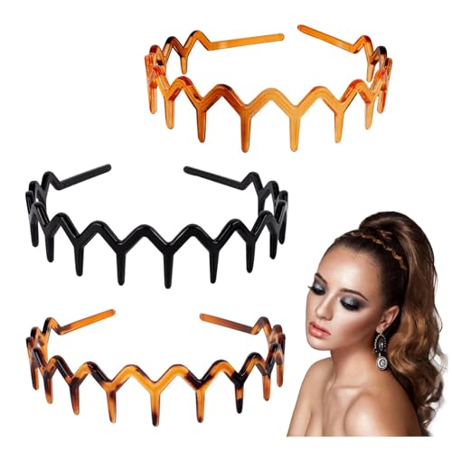 GWAWG 3 Stück Zickzack Haarreifen Haarreifen Damen Komfort-Zig Zag Headband für Frauen Damen Männer 3 Farben von GWAWG