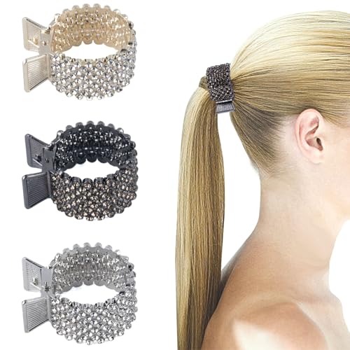 GWAWG 3 Stück Haarspangen Damen Haarklammer Metall mit funkelnden Kristallsteinen Strass Haarspangen Halter für hohen Pferdeschwanz Rutschfest Rhinestone Hair Clips elegant für Abschlussball Alltag von GWAWG