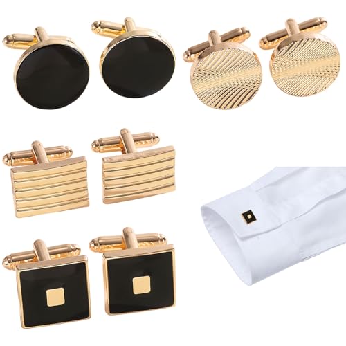 GWAWG 4 Paar Manschettenknöpfe Herren, Klassisch Gold Streifen Cufflinks, Manchettenknoepfe Herren für Hochzeit Tanzparty Business Geschenk von GWAWG