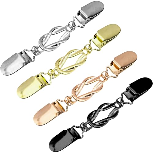 GWAWG 4 Stück Cardigan Clip Waist Clip Strickjacken Clips Cinch Clip Clinch Clip Clips für Kleidung Pullover Clips Elegante Broche Damen Broschen für Kleidung Silber Rosegold Gold Schwarz von GWAWG