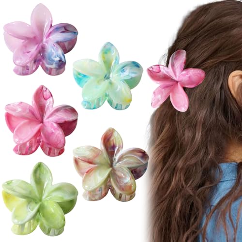 GWAWG 5 Stück Blumen Haarspangen Blumen Haarklammer für Mitteldickes Haar Klammer Starker Halt Im Hawaiianischen Stil Marmor-Ader für Frauen Mädchen von GWAWG