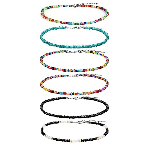 GWAWG 6 Stück Bunte Bohomenian Fußkettchen - Bunte Handgemachte Perle Schmuck für Mädchen Frauen von GWAWG