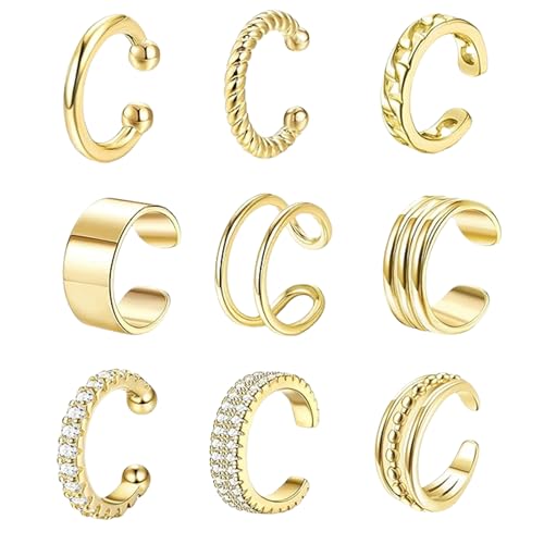 GWAWG 9 Stück Gold Ear Cuff Set für Damen Fake Piercing Ohr verstellbar Ohrringe ohne Loch Ear Cuff Nein Piercing Helix Knorpel Ohrringe Set (Golden) von GWAWG