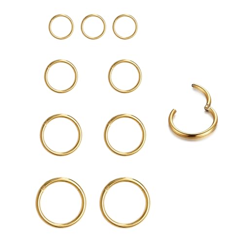 GWAWG 9stk Edelstahl Piercing Nasen,Mädchen Nase Ringe,Chirurgenstahl Septum Ring Nasenring,Gold Schwarz Clicker Knorpelohrring,Ringe Ohrringe Lippenring,nasenpiercing ring von GWAWG