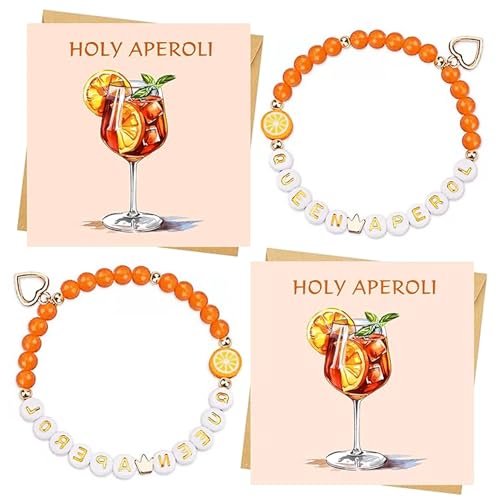 GWAWG Aperol Geschenk, 2 Stück Aperol Armband, Holy Aperol Queen Stretch Armband, 2 Aperol Spritz Karten mit Umschlägen Aufklebern, Aperol Accessoires Damen, Sommer Party Deko Geschenkset von GWAWG