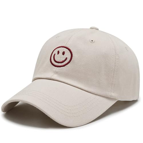 GWAWG Baseball Cap Damen Herren Gestickte Lächeln Cappy Frauen Sommer Verstellbar Basecap Kappe Leicht Atmungsaktiv Outdoor Freizeit Sport (DE/NL/SE/PL, Alphanumerisch, Einheitsgröße, Beige) von GWAWG