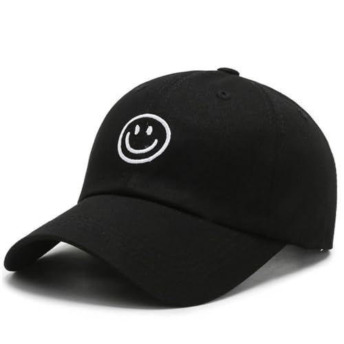GWAWG Baseball Cap Damen Herren Gestickte Lächeln Cappy Frauen Sommer Verstellbar Basecap Kappe Leicht Atmungsaktiv Outdoor Freizeit Sport (DE/NL/SE/PL, Alphanumerisch, Einheitsgröße, Schwarz) von GWAWG