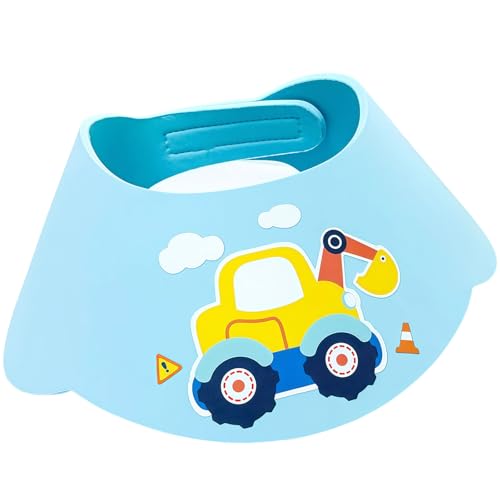 GWAWG Duschhaube Kinder Verstellbare Baby Duschkappe aus EVA Haare Waschen Kinderschutz Gesichtsschutz Augenschutz Ohrenschutz für Babys Kleinkinder Kinderdusche Haarwaschhilfe Kinder (Blauer Bagger) von GWAWG