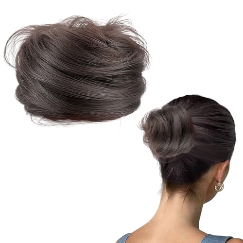 GWAWG Dutt Haarteil mit Haargummi Haarknoten Haarteil Dünnes Haar Fake Dutt Haarbun Haarteile echthaar Frauen Haargummi mit Haaren Haarverlängerung Haardutt Hochzeiten Party Alltag (Braun-Schwarz) von GWAWG