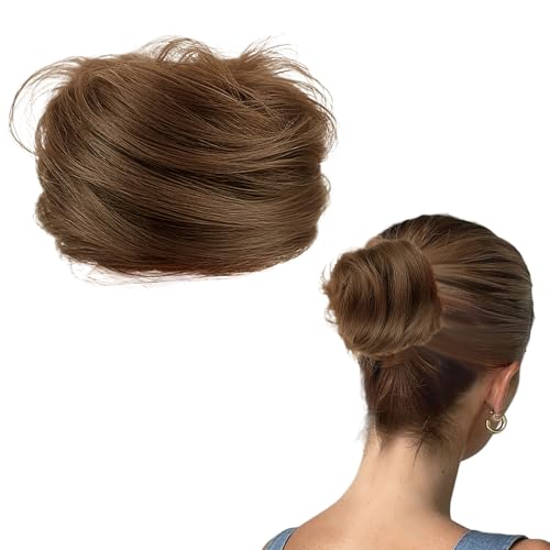 GWAWG Dutt Haarteil mit Haargummi Haarknoten Haarteil Dünnes Haar Fake Dutt Haarbun Haarteile echthaar Frauen Haargummi mit Haaren Haarverlängerung Haardutt Hochzeiten Party Alltag (Hellbraun) von GWAWG