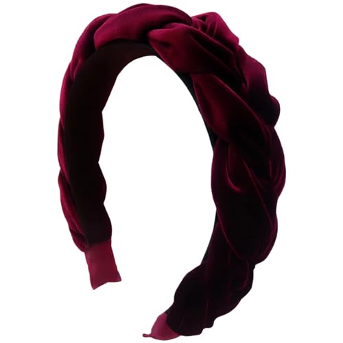 GWAWG Geflochtener Trachten Haarreifen Damen Geflochten fürs Dirndl Samt Stirnband Haarreif Haarschmuck Dirndl Samt Oktoberfest Accessoires Burgunderrot (Violett, Eine Größe) von GWAWG