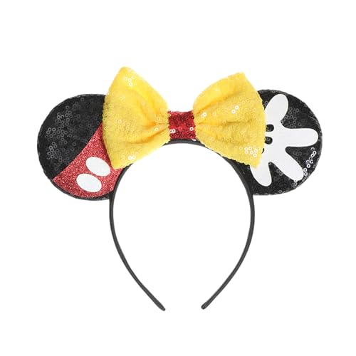 GWAWG Glitzer Maus Ohren Stirnbänder Minnie Ohren Neuheit Zubehör für Kinder Erwachsene Geburtstag Urlaub Party Cosplay Zubehör (Gelb) von GWAWG