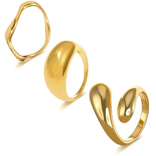 GWAWG Gold Chunky Rings für Frauen: 14K Gold Plated Ring Set mit verstellbarem und festen Größen, perfekt zum Stapeln oder Tragen allein, ideal für Geschenke an Freundin, Mutter oder sich selbst von GWAWG
