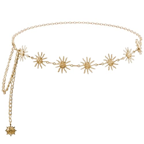 GWAWG Gold Sonne Gürtel Damen Verstellbarer Kettengürtel Damen Taillenkette Hüftkette für Kleider Party Strand Bauchkette Pirat Mode Accessoire für Frauen Mädchen Weihnachten Valentinstag Halloween von GWAWG