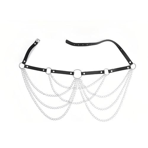 GWAWG Gothic Belt with Chainsunk Leather Body Chain Layered Belly Chains Silver Punk Leather Waist Chain Night Club Body Accessories for Women von GWAWG