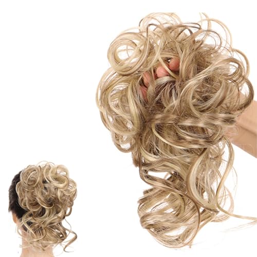 GWAWG Hairpiece with Elastic Band, Messy Bun Hairpiece with Elastic Band, Synthetic Hair Scrunchie with Hair, Tousled Updo Hairpieces for Women Girls (Light ash blonde mix bleach blonde) von GWAWG