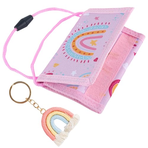 GWAWG Kinder Brustbeutel für Mädchen, Portmonee Jungen Dreifach Gefaltete Geldbörse mit Schlüsselanhänger, Reißverschluss & Verstellbarem Band (rosa, eine Größe) von GWAWG