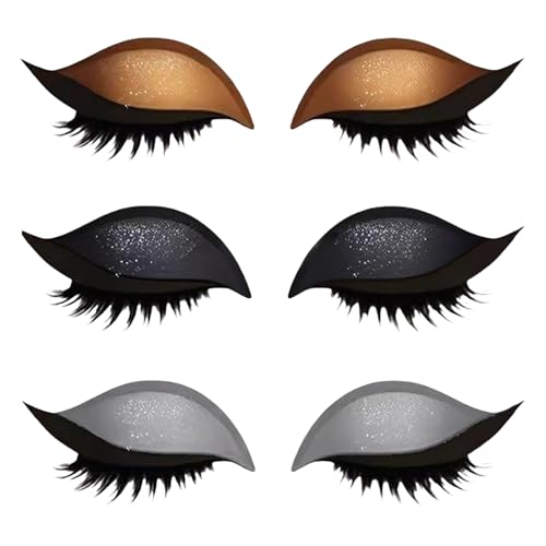GWAWG Lazy Eye Shadow Wimpern Eyeliner Patch – 3 Paar Wiederverwendbare Glitzer Lidschatten-Aufkleber mit Wimpern Eyeliner in Silber Schwarz Gold, für Hochzeit, Party, Alltag Kostüm Kein Kleber nötig von GWAWG