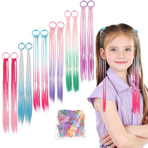 GWAWG Pack of 12 Colourful Hair Strands Kids Rainbow Hair Braiding Kit Hair Accessories Colorful Mini Rubber Band for Girls von GWAWG