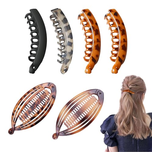 GWAWG Pack of 4 Large Banana Hair Clips and 2 Pcs Comb Flat Banana Hair Pins Vintage Hair Clip Ponytail Hair Clip Thin Thick Hair for Banana Clip Sturdy Banana Clip Hair for Women and Girls von GWAWG