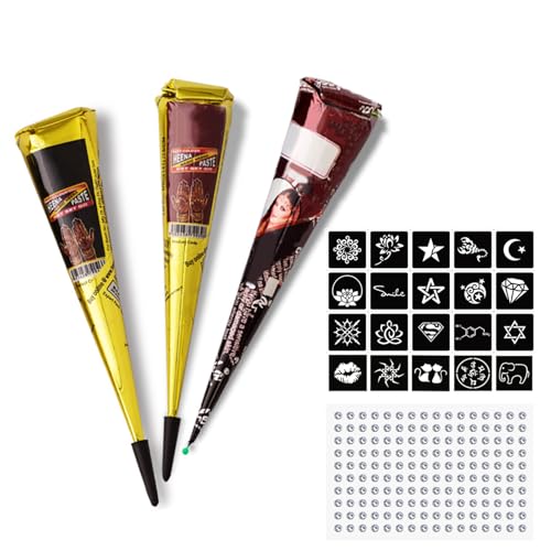 GWAWG Professionelles Henna Tattoo Set mit Strass Stickern wasserfest Temporäre Stencils Mehrere Muster für Erwachsene und Kinder, Körper Gesicht von GWAWG