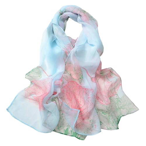 GWAWG Sommerschal Damen Dünn Chiffon Schal Leicht Lotus Blau für Strand Alltag Party Bankett von GWAWG