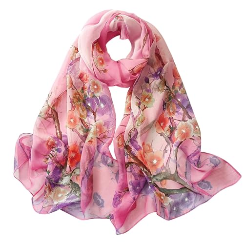 GWAWG Sommerschal Damen Dünn Chiffon Schal Leicht Pflaumenblüte Rot für Strand Alltag Party Bankett von GWAWG